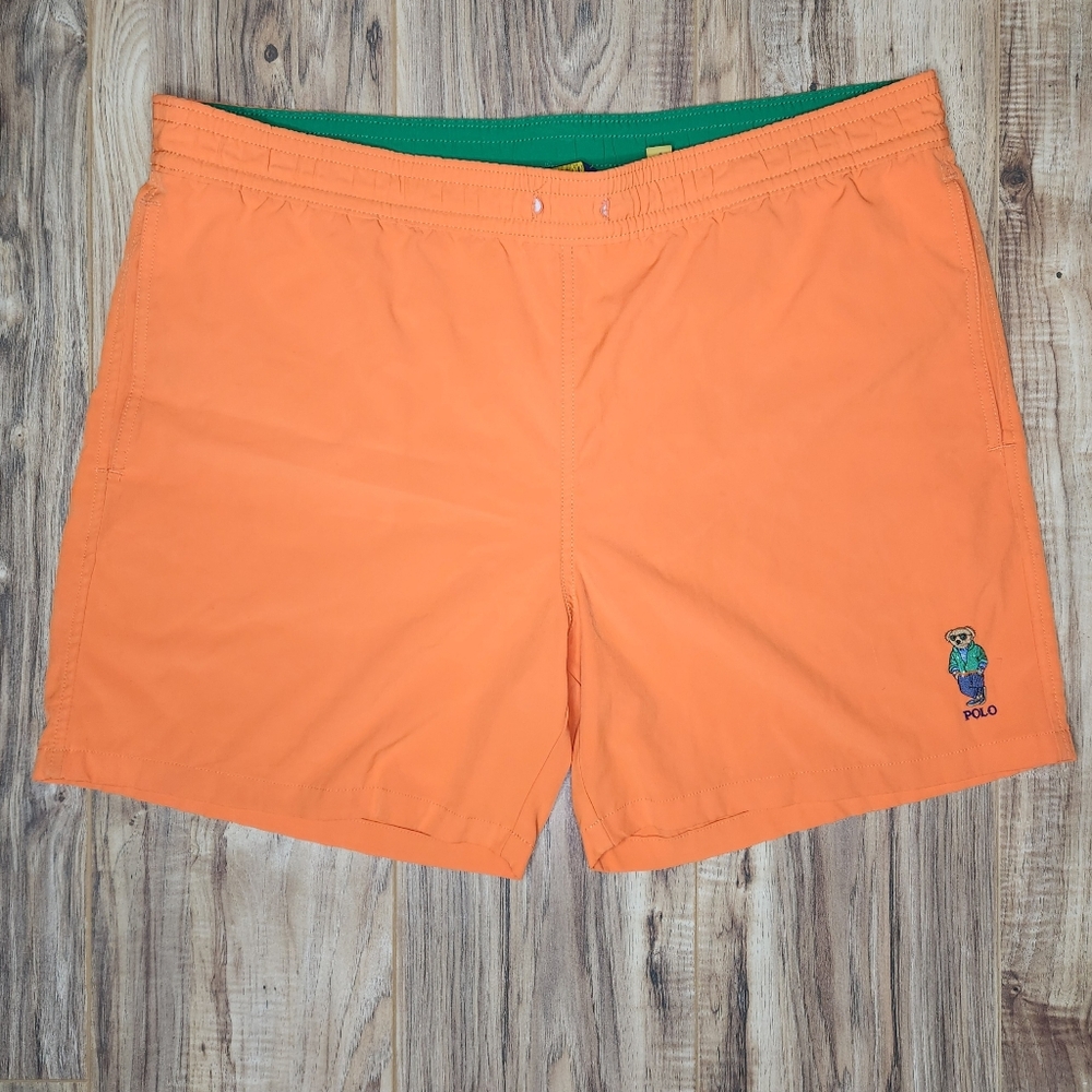 POLO Ralph Lauren Swim Trunks Men's Large Orange Bear Embroidered Shorts Preppy